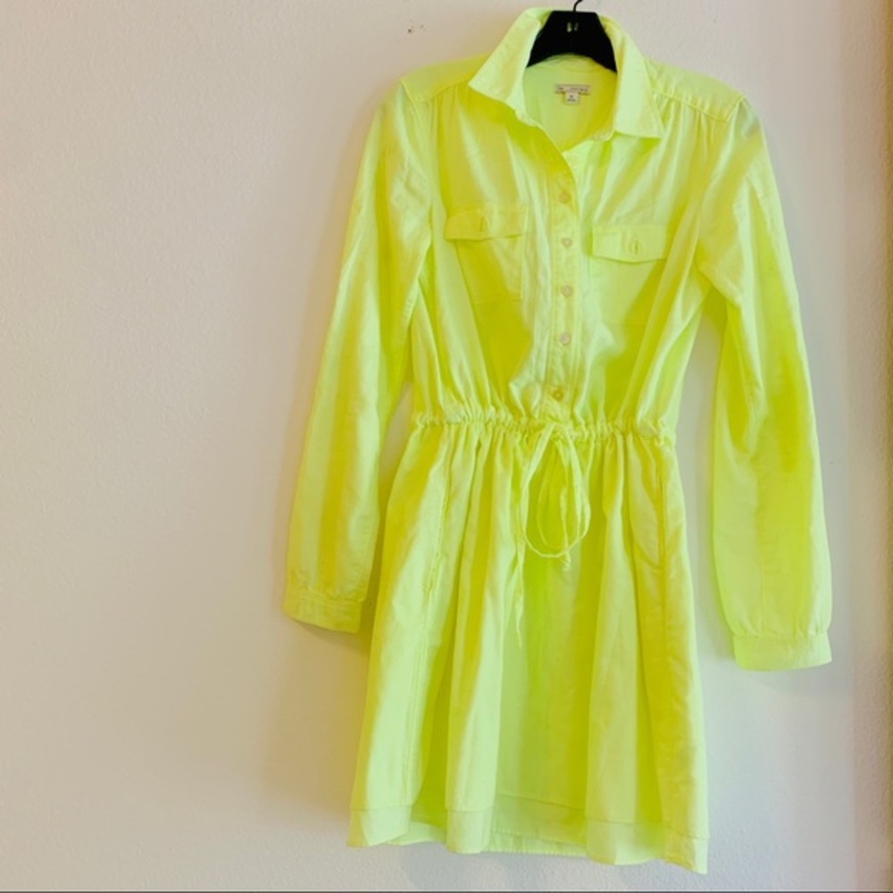 Gap Neon Green Drawstring Button Up Mini Shirt Dr… - image 1